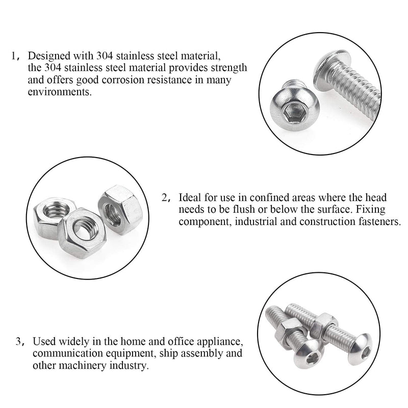 [Australia - AusPower] - DYWISHKEY 195 Pieces M5 x 6mm/8mm/10mm /12mm/16mm/20mm/25mm/30mm Stainless Steel 304 Hex Button Head Cap Bolts and Nuts Kit 