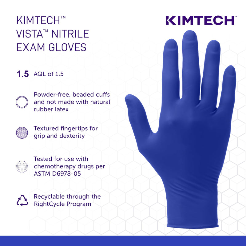 KIMTECH™ Vista™ Nitrile Exam Gloves (62827) 4.3 Mil, Ambidextrous, 9.5”, M, 200 Nitrile Gloves / Box,Blue Medium (Pack of 200)