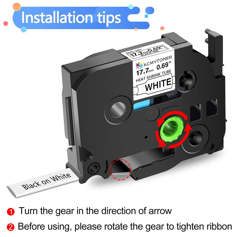 6 Pack Compatible for Brother Ptouch HSe-241 HS-241 AHS-241 17.7mm TZe White Heat Shrink Tube Label Tape for PT-E500 PT-E550W PT-D600 PT-P710BT P750W D800W, 3/4 inch x 4.9 feet Black on White