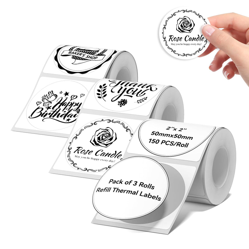3 Rolls Round White Labels for NIIMBOT B1 B21 B3S K3 Label Maker, 2'' x 2'' (50x50mm) Printer Labels, Food Labels for Jars, Personalized Editable Labels for Home/School/Office 50x50-roundwhite-3rolls