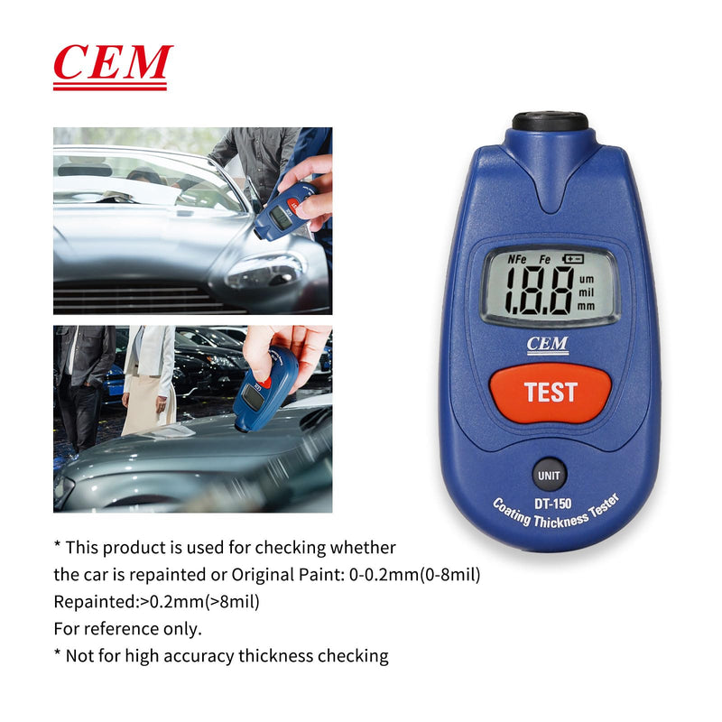[Australia - AusPower] - CEM Paint Thickness Gauge,Car Boat Coating Tester with Calibration Plates&Battery,Fe/NFe Automatic Recognition Portable Digital Thickness Meter Detector,Backlight LCD Display,Auto Power Off&Lanyard 