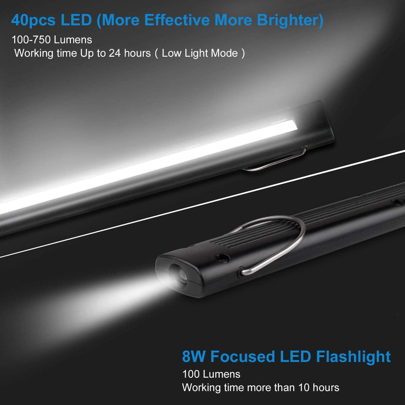 [Australia - AusPower] - ORHOMELIFE Rechargeable LED Work Light - 750 Lumens Foldable LED Flashlight Handheld Cordless Work light with Magnetic Base, 360°Rotate, Power Indicator for Car Repair, Garage, Household (2 Pack) 2 Pack Dark 