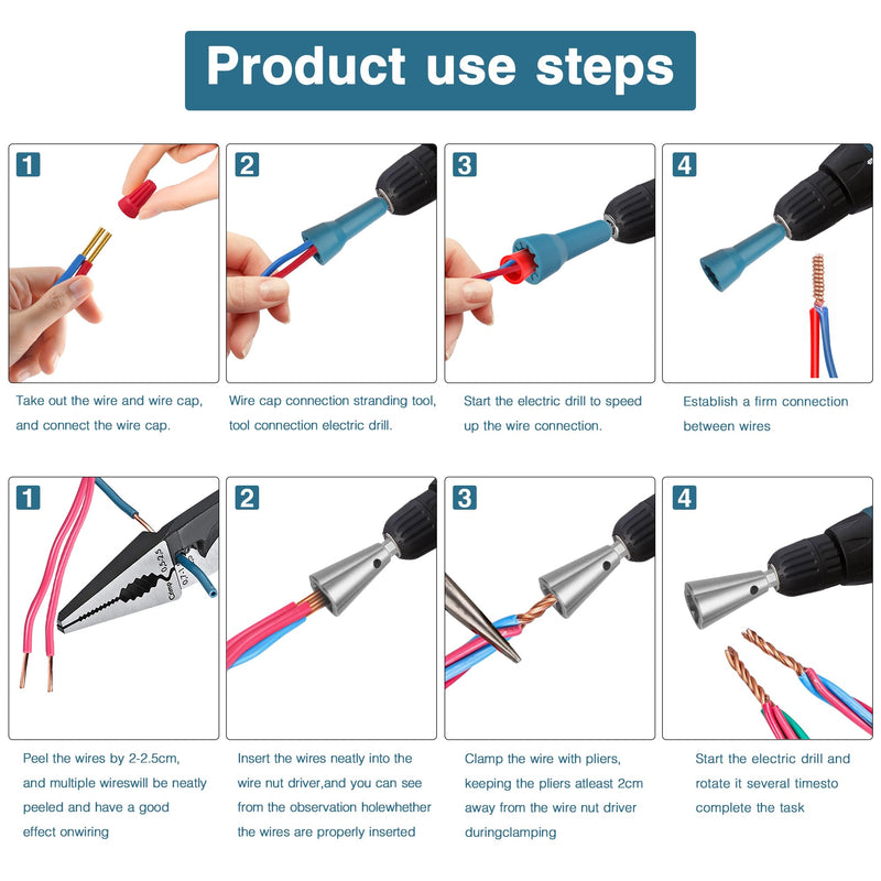 [Australia - AusPower] - Wire Nut Twister,Wire Twisting Tool,Wire Nut Twiter for Drill,Spin Twist Wire Connector Socket,Wire Connector Driver with 1/4" Chuck,Wire Stripping and Twisting Tool for Cable Quick Stripping(2pcs) Wire Nut Twister Blue&Metal 
