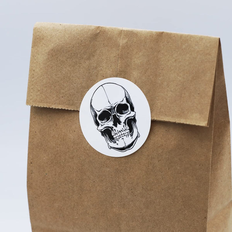 White Skull and Crossbones Stickers – 2 Inch Round Semi-Gloss Labels, 100 Total Adhesive Stickers on a Roll for Crafts, Party Favors, Decorations, and Packaging – Made in the USA