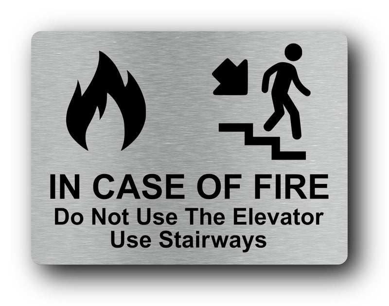 Fire Safety Sign - "In Case Of Fire Do Not Use The Elevator Use Stairways" - Aluminium, UV Printed, Self-Adhesive, Interior/Exterior Use, Fire Exit Direction (Large) Large