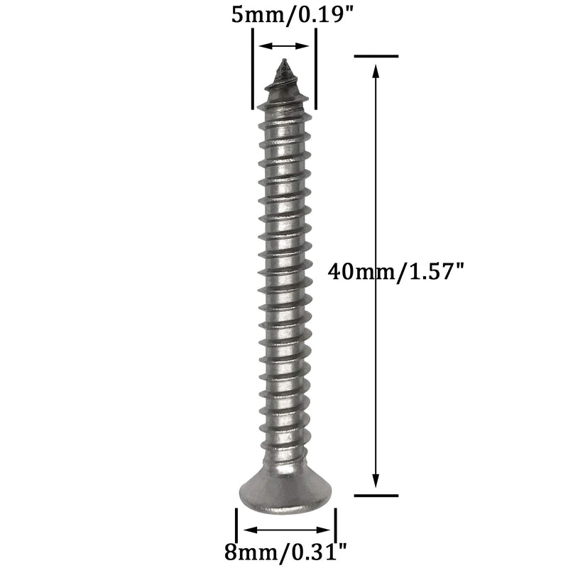 5 x 40mm Screw, Flat Head, Phillips Drive, Self Drilling, 304 Stainless Steel Drywall Wood Screws 50Pcs 5 x 40mm