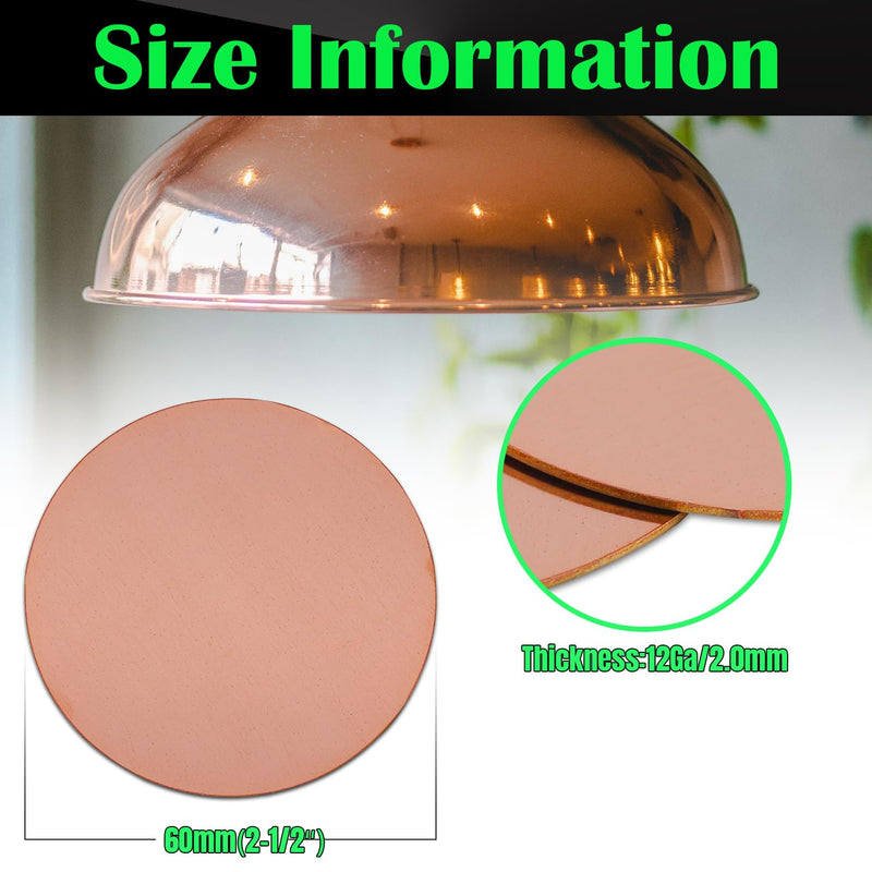 2-3/8" Copper Round Discs, 12 Gauge 2mm Thickness Pure Copper Round Plate T2 Metal Sheet Copper Circles for Crafts, Jewelry Making, Electrical DIY - 10 Pack Dia:2-3/8" Thickness:12Ga/2.0mm