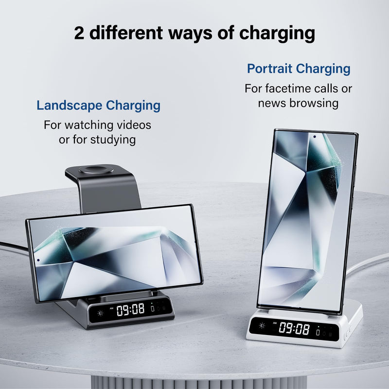 [Australia - AusPower] - Wireless Charger for Samsung, 3 in 1 Wireless Charging Station for Samsung Galaxy S24 Ultra/S23 Ultra/S22/S21/Note 20/Z Flip 5/Fold 5, Charger for Samsung Galaxy Watch 6/5/4, Galaxy Buds 2/Pro/+ Black 