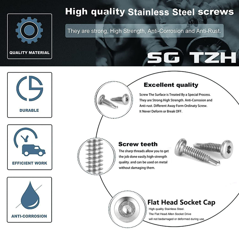 [Australia - AusPower] - #12 x 1" Sheet Metal Screws 100Pcs 410 Stainless Steel Flat Head Socket Cap Screws, Tek Screws Allen Socket Drive Screws Fast Self Tapping Screws by SG TZH #12 x 1" 