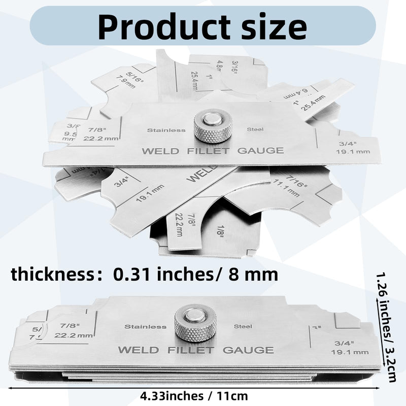 [Australia - AusPower] - Hicarer Set of 3 Gauge Kit Included 7 Piece Fillet Weld Gauge Gage Set, Single Weld Gauge and Stainless Steel Bridge Cam Gauge Kit, Weld Gauge Inspection Kit Welding Measuring Tools 