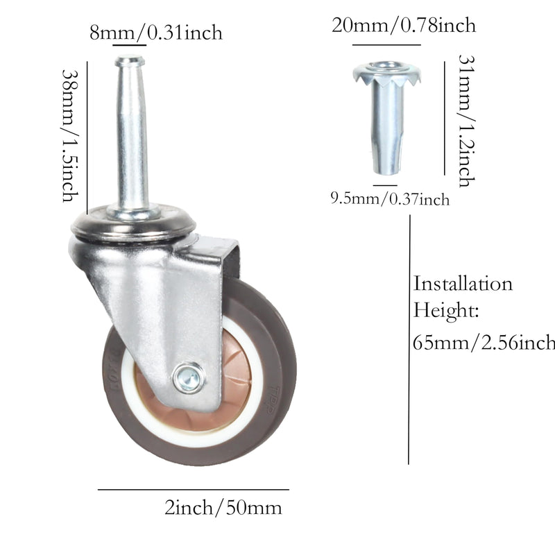 [Australia - AusPower] - Stem Caster Wheels with 5/16" x 1-1/2" (8 x 38mm) Stem Sockets TPR Replacement Castors Swivel Casters for Carts, Furniture, Dolly, Workbench (2.0 inch Without Brakes) 2.0 inch without Brakes 