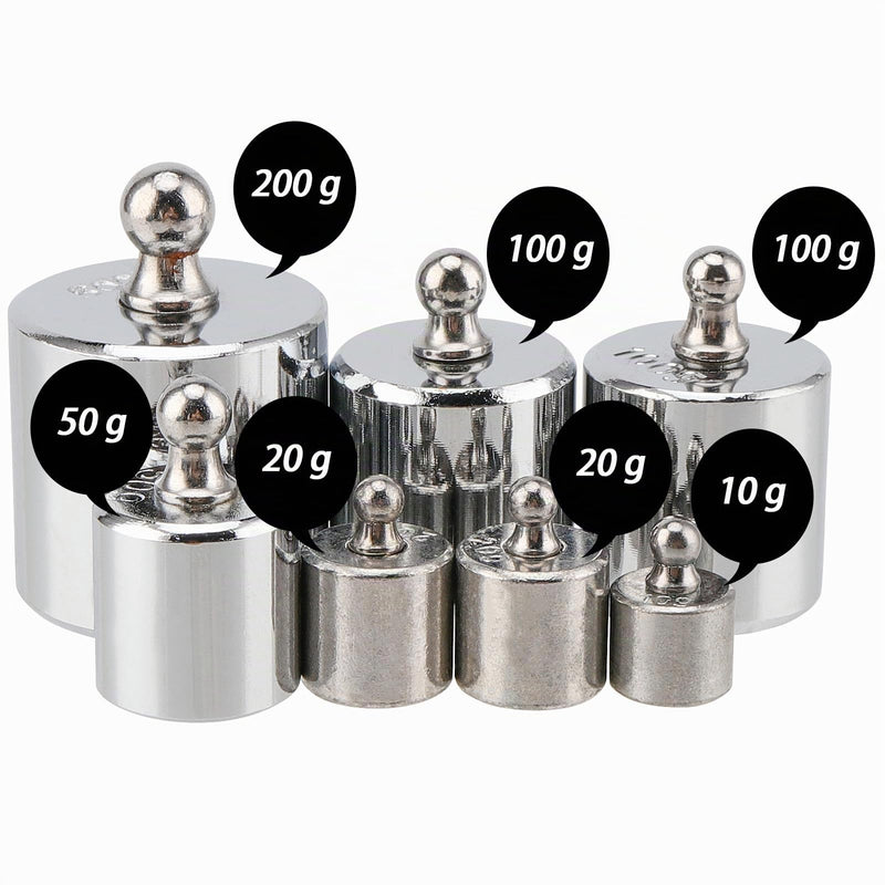 Set of 7 Stainless Steel Calibration Weights 500 g, 1 x 200 g, 2 x 100 g, 1 x 50 g, 2 x 20 g, 1 x 10 g Calibration Weight Set, with Calibration Weight, Tweezers for Digital Scales, Laboratories, Hobby