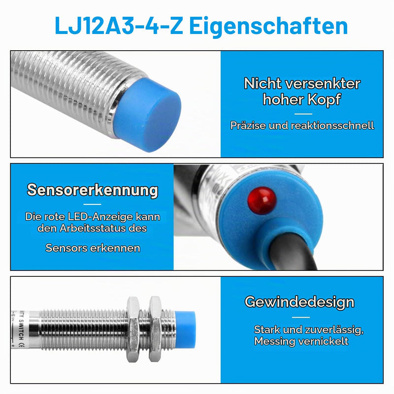 LJ12A3-4-Z BX Proximity Sensor RUIZHI Pack of 5 LJ12A3-4-Z Switch Sensor/Switch Inductive Metal Inductive NPN Normally Open 3-Core DC 6-36V Compatible with Arduino