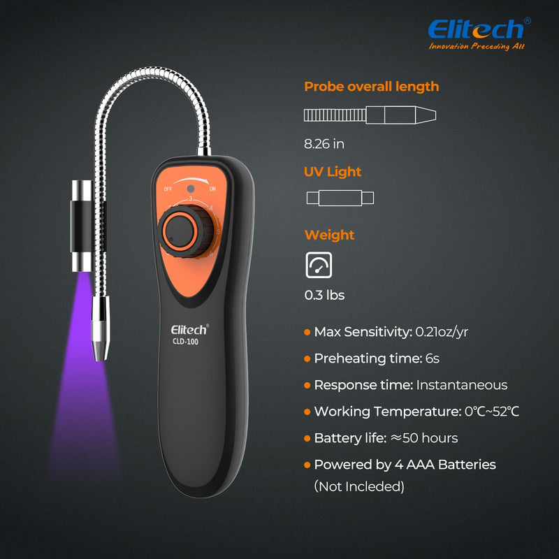 [Australia - AusPower] - Elitech Refrigerant Leak Detector, CLD-100 Freon Leak Detector Car HVAC Halogen Refrigerant Leak Detector CFCs HCFCs HFCs CLD-100-UV 