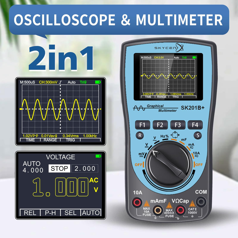 [Australia - AusPower] - SK201B+ Intelligent Graphical Digital Oscilloscope Multimeter 2 in 1 with 2.4 Inches Color Screen 1MHz Bandwidth 2.5Msps Sampling Rate for DIY and Electronic Test 