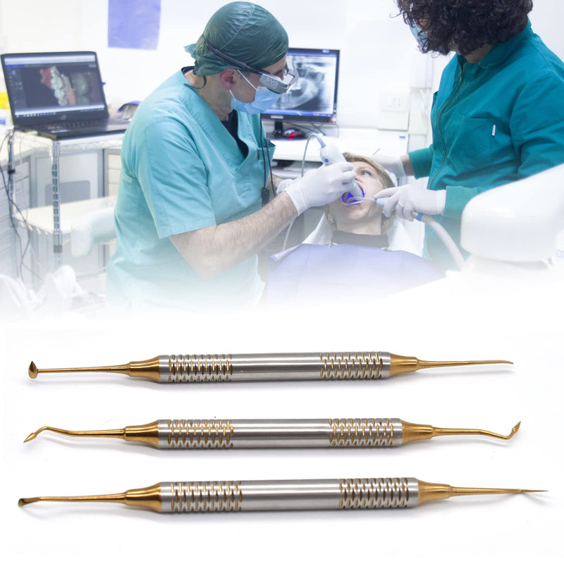 [Australia - AusPower] - 6 Pcs/Kit Dental Composite Resin Filled Scraper,Non Stick Dental Filling Spatula,Double headed Dental Restoration Tool (Gold) Gold 