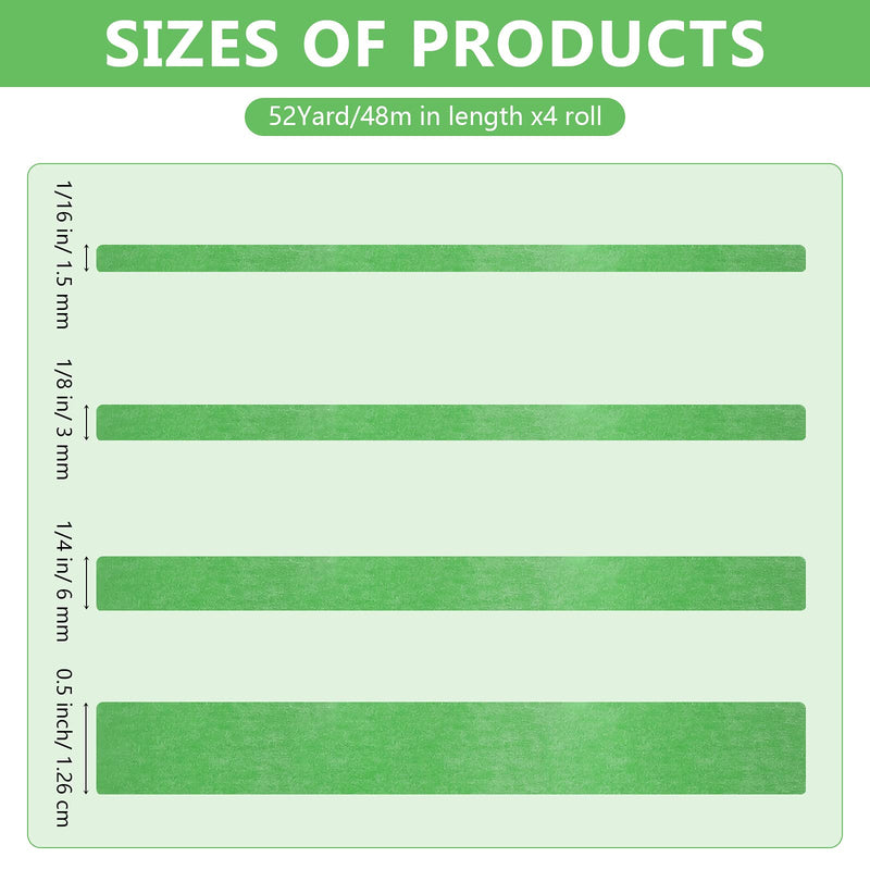 [Australia - AusPower] - 4 Rolls Pinstripe Tape, Masking Tape in 1/16, 1/8, 1/4 and 1/2 Inch Wide, Painters Automotive Masking Tape for DIY Car Auto Paint Art (Green, 52 yd) Green 