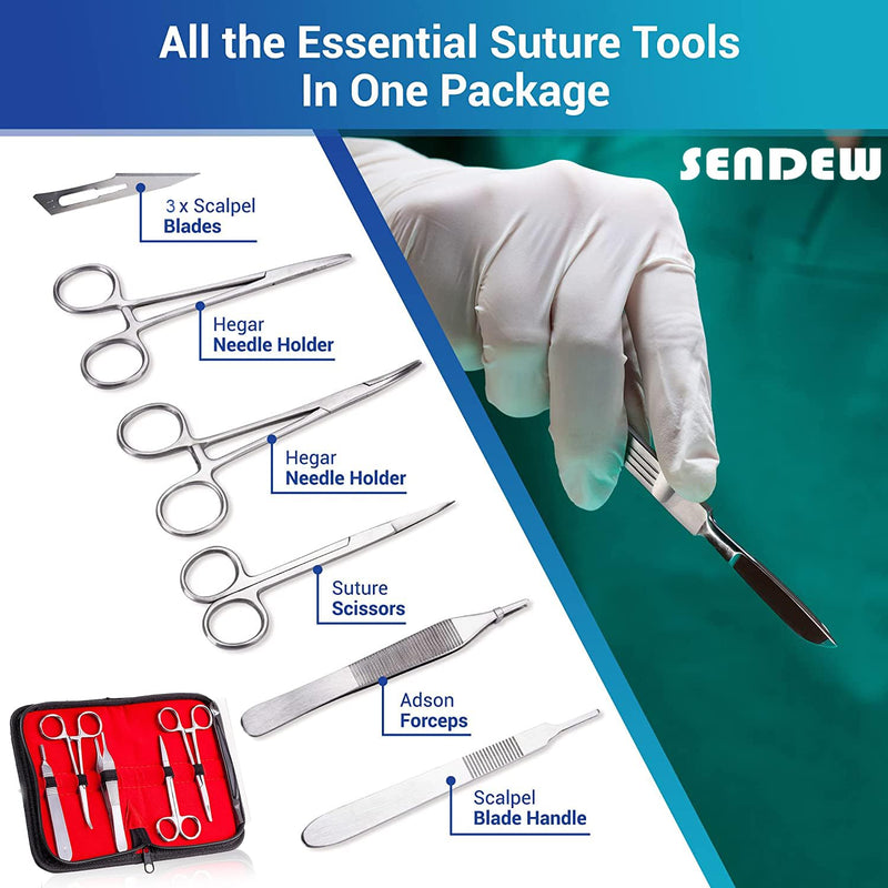 [Australia - AusPower] - Suture Kit (30 Pcs) for Training Suture Pad Practice Kit for Medical Dental Vet Training Students, Including Large Silicone Pad,Tool Kit with Needles-Demonstration Purpose Only 
