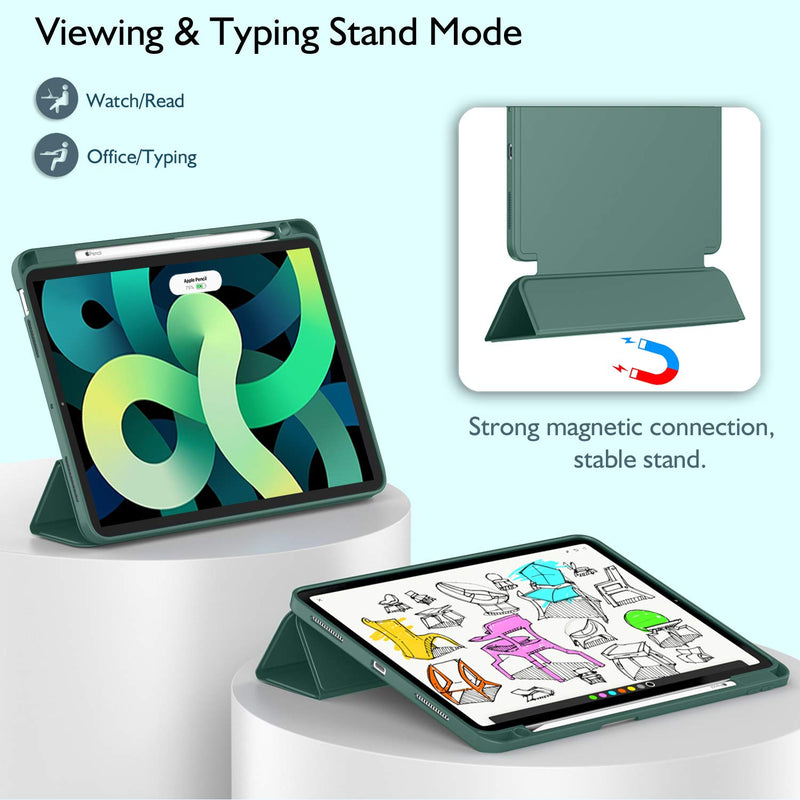 [Australia - AusPower] - ZryXal iPad Air Case 5th Generation/4th Generation 2022/2020 10.9 Inch, Smart iPad Case[Support Touch ID and Auto Wake/Sleep] with Auto 2nd Gen Pencil Charging (New Midnight Green) New Midnight Green 