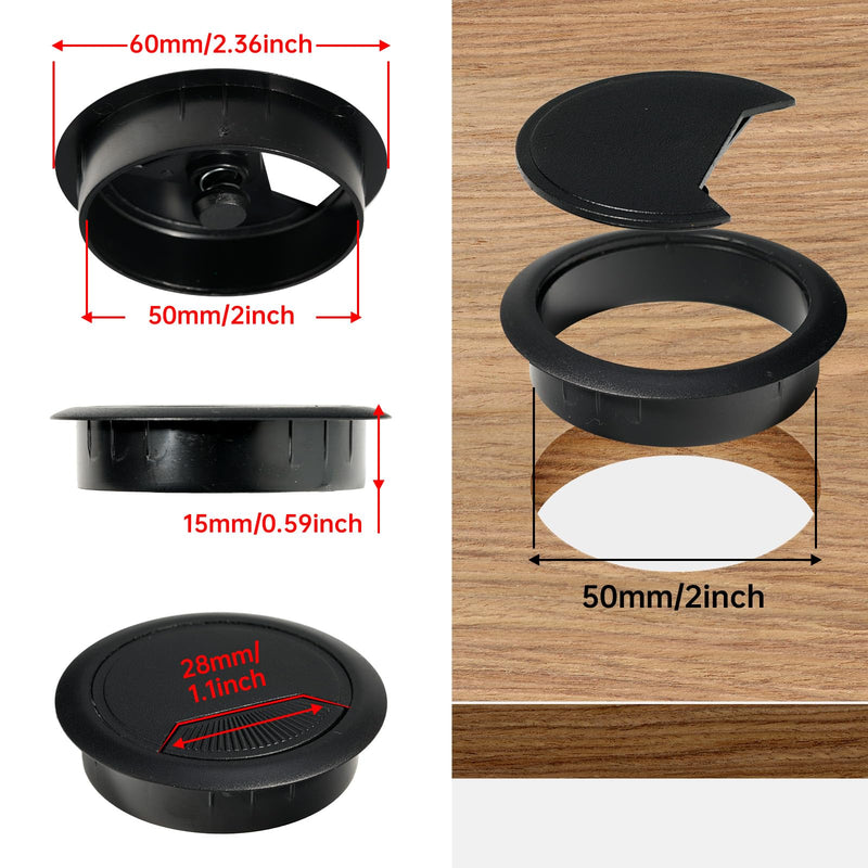 [Australia - AusPower] - 12 Pcs Desk Grommet 2 inch(50mm), Desk Hole Grommet, Cable Grommet, Desk Hole Cover, Desk Cord Hole Cover, Desk Cable Hole Cover with Hole Saw, Desk Wire Hole Insert, Furniture Hole Cover(Black) Black+Hole Saw 2Inch_50mm Black 12PCS 
