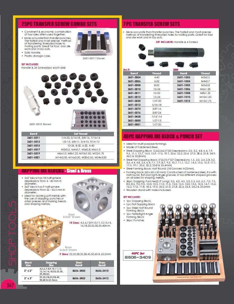 [Australia - AusPower] - HHIP 3601-0511 25 Piece 1/4-20, 5/16-18, 3/8-16, 7/16-14 Transfer Screw Set 25 Piece Set (1/4, 5/16, 3/8, 7/16 IN) 