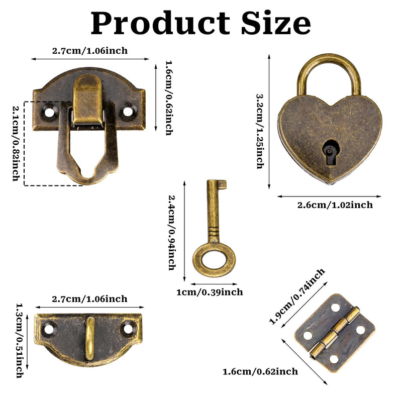 [Australia - AusPower] - 2 Set Antique Bronze Hasp Latch 27 X 30 mm Hasp Latch Mini Box Hinges and Love Locks with Keys Decorative Lock Buckle with Screws for Jewelry Wooden Box and DIY Crafts a 