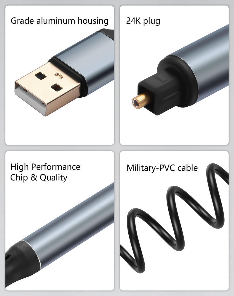 CERRXIAN USB to Optical Audio Adapter Cable, 6FT USB 2.0 A Male Input to SPDIF Port Male Output Fiber Optic Adapter for Computer, Laptop Connection Fiber Optic Box (NOT for TV)