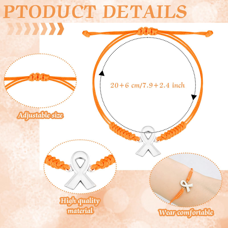 Sasylvia 20/50/100/150 Pcs Leukemia Awareness Bracelets Orange Ribbon Bracelets Leukemia Lymphoma Cerebral Cancer Awareness Support Wristbands for Women Man Social Charity Welfare Event 100