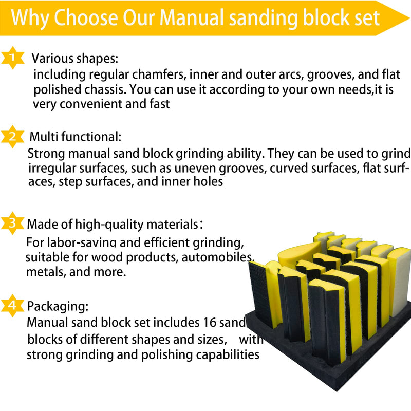 [Australia - AusPower] - Total 56 PCS Hand Sanding Block Set- 16 PCS Contoured Profile Sander Block + 40 Sheet Sandpaper Kit - Interchangeable Assorted Convex & Concave Shapes for Moldings,Woodworking, Auto Paint and Crafts 