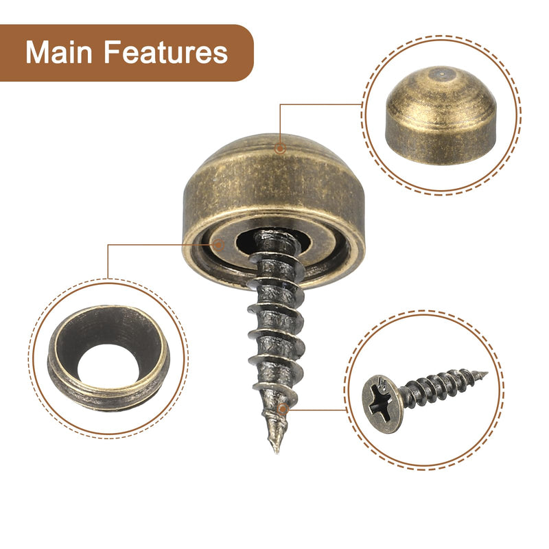 [Australia - AusPower] - uxcell 12Pcs Brass Decorative Screws with Caps, 9mm Mirror Screws Cover Self-Tapping Screws for Furniture Fixing, Bronze 