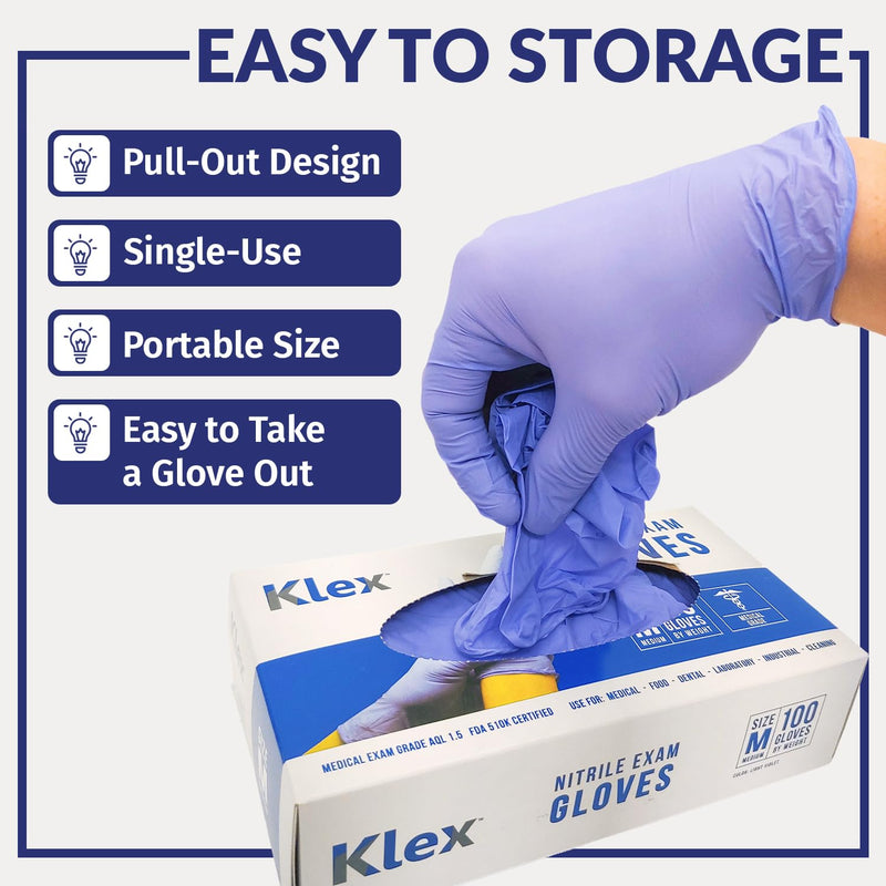 [Australia - AusPower] - Klex Nitrile Exam Gloves - Medical Exam Grade, Powder Free, Rubber Latex Free, Strong 3.5mil, Food Safe, Lavender 1 Large 
