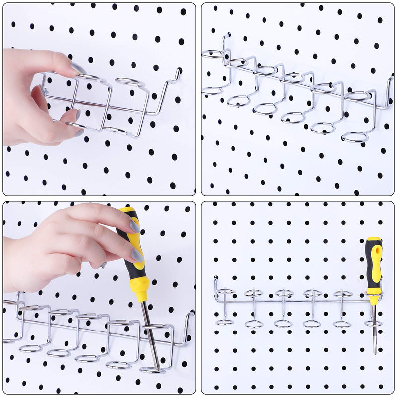 [Australia - AusPower] - Pegboard Screwdriver Holders Peg Board Organizer Accessories Multi Ring Tool Holders Six Tool Multi Tool Organizer Racks for Pegboard, Pliers(Silver, 4 Pieces) Silver 