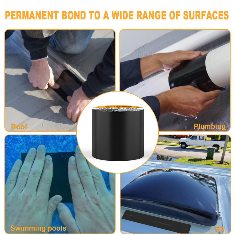Waterproof Patch and Seal Tape, 4" x 13 ft, UV Protective Extra Thick Sealant Tape for RV Roof Leak Repair, Permanent Bond for Cracks, Tears, Holes – Weatherproof for Camper Trailer Boat Tent 1 Pack Black