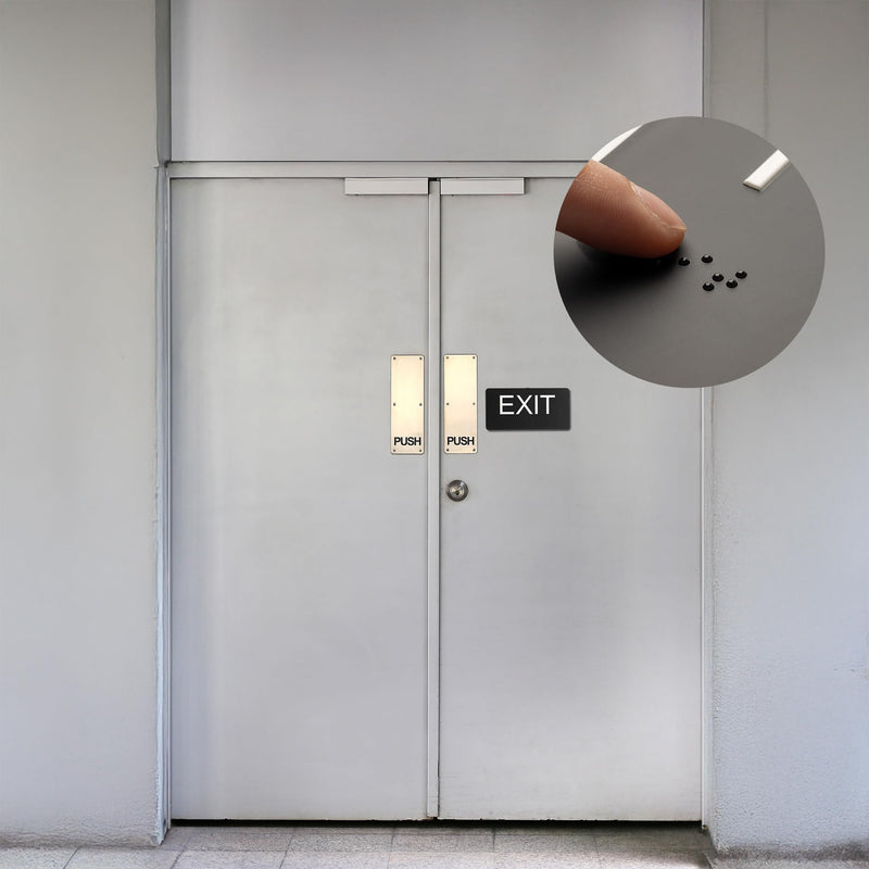 ADA Compliant Exit Signs- 2pk Exit Sign with Braille and Raised Letters Emergency Exit Sign for Business Office Public Space Indoor/Outdoor Easy Adhesive Install Acrylic Horizontal 6.3”×2.9” 2pk-horizontal