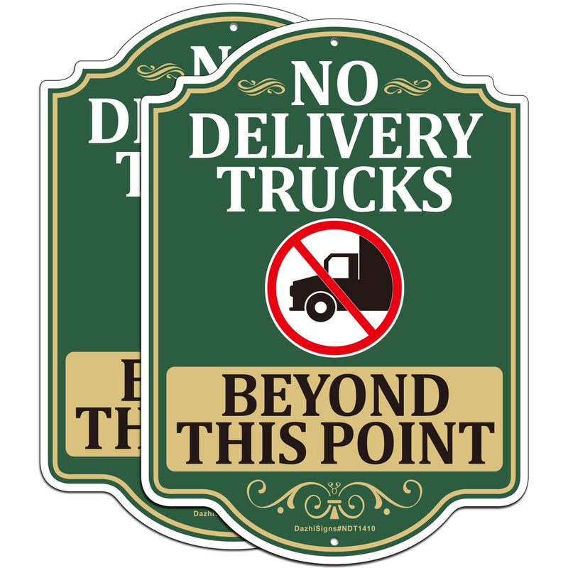 2 Pack No Delivery Trucks Beyond This Point Signs, 14" x 10" Rust Free Aluminum No Delivery Trucks in Driveway Sign, Fade/Weather Resistant, UV Protected, Made to Last, Outdoor Use, Easy to Mount