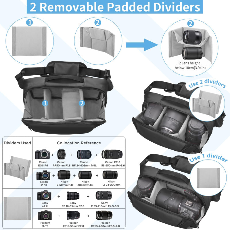 [Australia - AusPower] - Camera Sling Bag,Waterproof Camera Case with Tripod Holder,DSLR/SLR/Mirrorless Camera Bags Crossbody for photographers-Black Black 