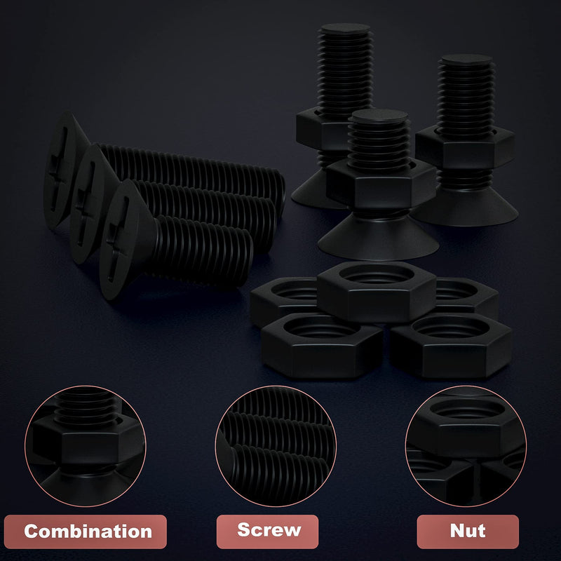 [Australia - AusPower] - 620 Pcs M2.5 Flat Head Machine Screws Black Phillips Screws Bolts Nuts Assortment Kit M2.5 x 3mm/4mm/5mm/6mm/8mm/10mm/12mm/14mm 
