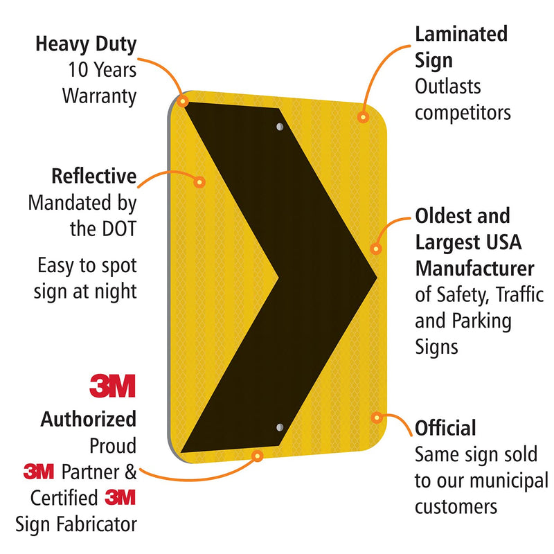 SmartSign 18 x 12 inch Chevron Right Arrow MUTCD-Compliant Metal Sign, 63 mil Aluminum, 3M Laminated High-Intensity Grade Reflective Material, Black and Yellow, Made in USA 12" x 18" Hi Intensity Grade Reflective Aluminum