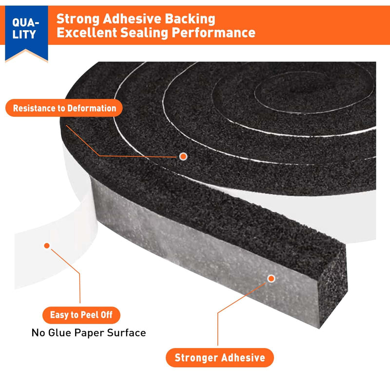 [Australia - AusPower] - MAGZO Adhesive Foam Weather Stripping 1 Inch W X 1 Inch T, Air Conditioner Window Seal Open Cell High Resilience, Total Length 13 Feet (6.5ft x 2 Rolls) 1in x 1in x 13FT 