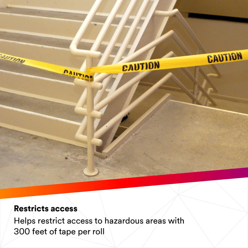 3M Scotch Barricade Tape 301, with "CAUTION" text, 3 in x 300 ft, Yellow, Pack of 1 Roll 300 Foot Length