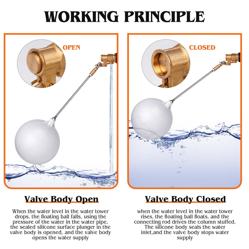 [Australia - AusPower] - Float Valve 1/2 inch Brass Float Ball Valve Adjustable Arm for Livestock Water Trough Stock Tank Auto Fill for Automatic Waterer Aquarium Fountain Pool Pond Water Level Control 