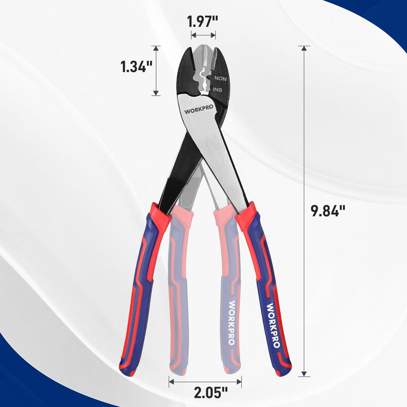 [Australia - AusPower] - WORKPRO 9.5" Wire Cutter/Crimper, Wire Crimping/Cutting Tool for 10-22 AWG Terminals and Connectors, Designed for Insulated and Non-Insulated Connections 