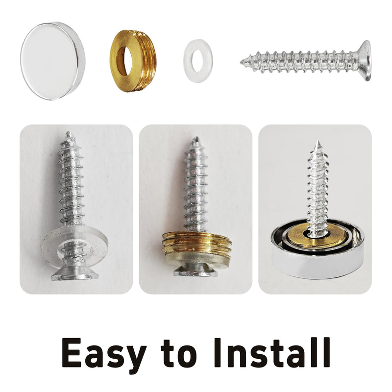 [Australia - AusPower] - 12PCS 3/5" Mirror Screws Decorative Cover Caps, Sign Advertising Screws, Mirror Screw Fasteners Nails, Chrome 