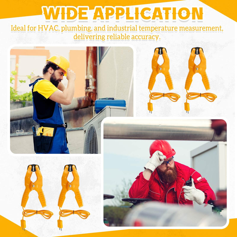 [Australia - AusPower] - 4 Pcs Temperature Clamp HVAC K Type Thermocouple Thermometer Lead Probe Pipe Clip Multimeter Sensor Jaw Clip Plumbing Clamp Measures -40~392℉ for Heating and Cooling System 