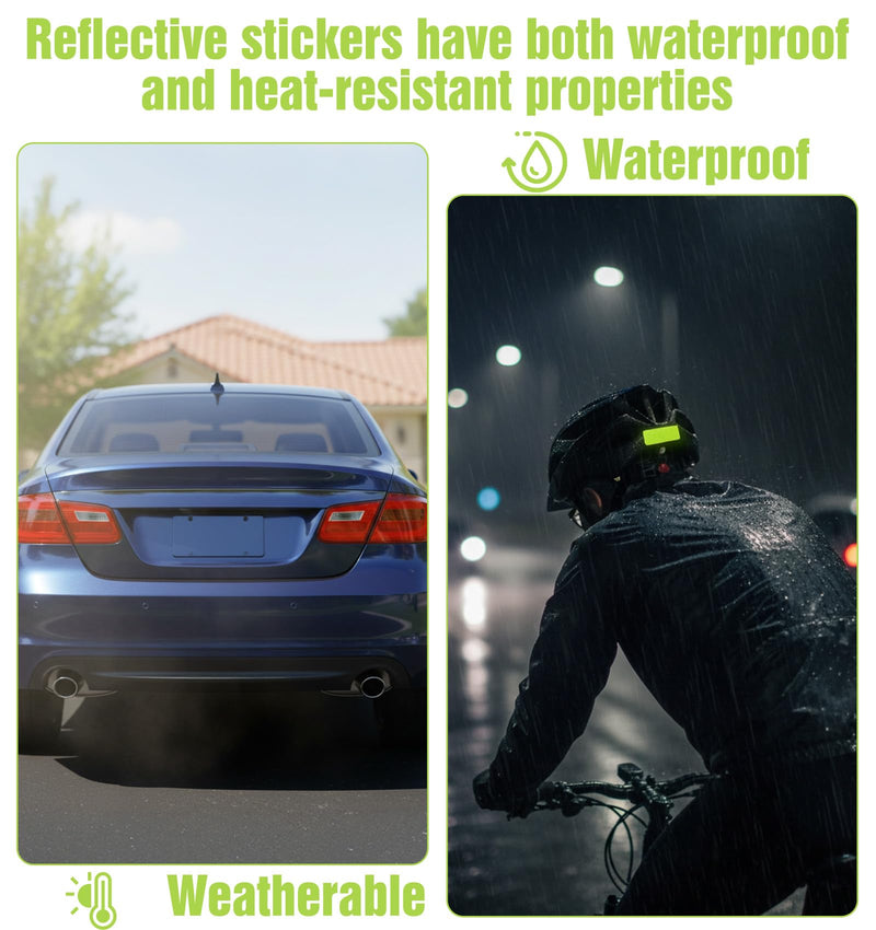 100 Pcs Reflective Stickers, Reflective Stickers Outdoor Waterproof Self-Adhesive Stick on Green Reflectors Sticker for Bike Helmet Car Motorcycle Night Riding, Fluorescent Green 1.18" X 3.15"