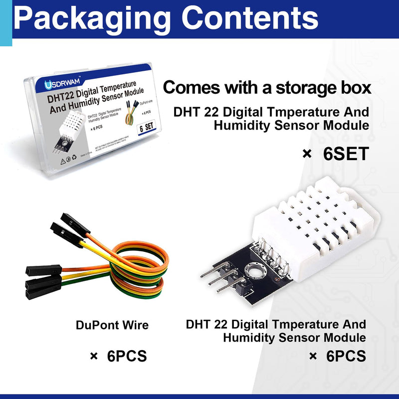 [Australia - AusPower] - 6 Set Digital Temperature and Humidity Sensor Module Compatible with DHT22/AM2302, 3.3V-5V with Dupont Wires Humidity Measure Range 0%-100% (±2%) Temperature Measure Range -40-80℃ (±0.5℃) Celsius 6PCS-with DHT22 