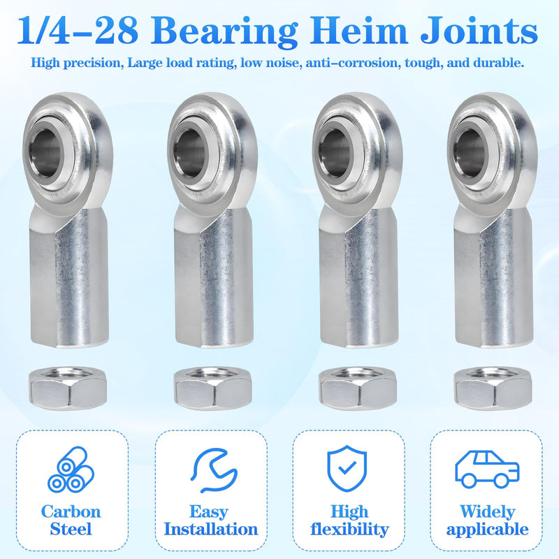 [Australia - AusPower] - 1/4 x 1/4-28 Rod End Bearing Heim Joints Right Hand Female Thread Heim Joint,RH 1/4"- 28 Thread x 1/4" Bore Stainless Female Rod End Bearing with Jam Nuts (1/4-4Pcs) 