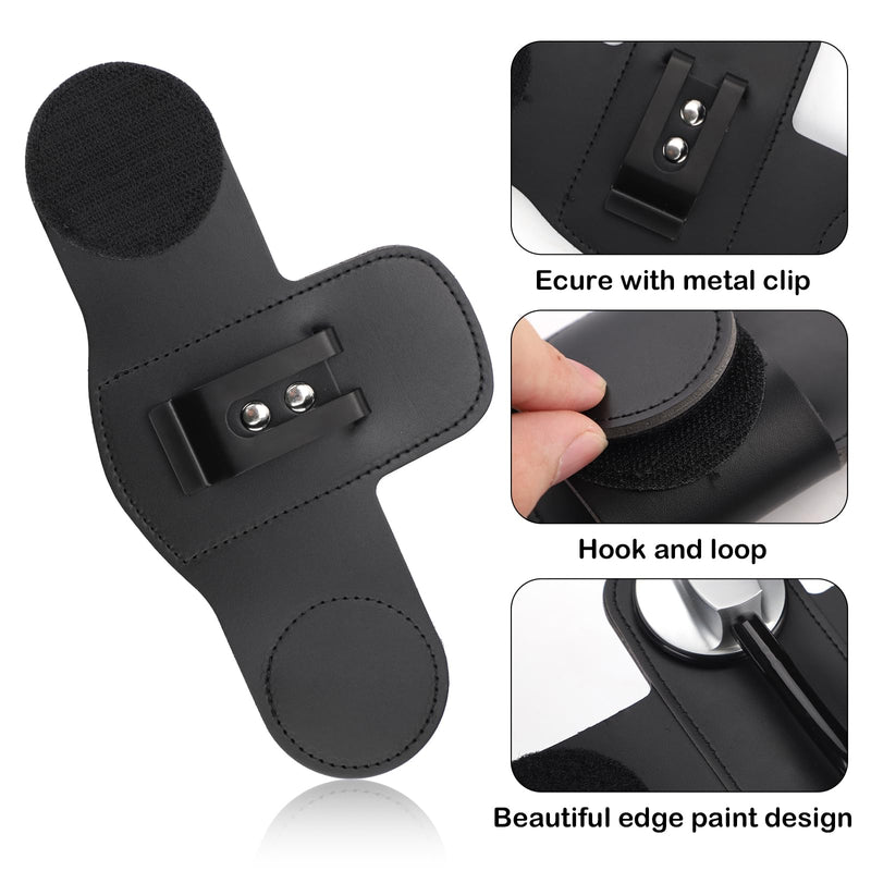 [Australia - AusPower] - Stethoscope Holder, Soft Leather Stethoscope Holster with Clip Easy to Pick & Carry Stethoscope Accessories for Physicians, Nurses, EMT Stethoscope Holder Hip Clip for Belt Pants Waist Pocket (Black) 