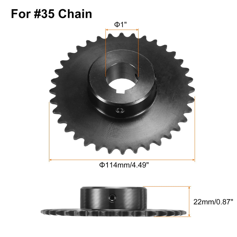 [Australia - AusPower] - uxcell #35 Chain Roller Sprocket B Type, 1" Bore 36 Tooth Single Strand Chain Sprocket, Carbon Steel, Keyway with Set Screws 
