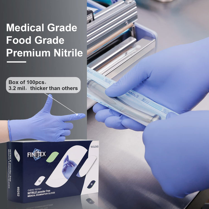 [Australia - AusPower] - FINITEX Nitrile Disposable Gloves Medical Exam Gloves - 100/1000 PCS Latex-free Examination Purple Chemo Food Gloves Ice Blue(medium 100) 